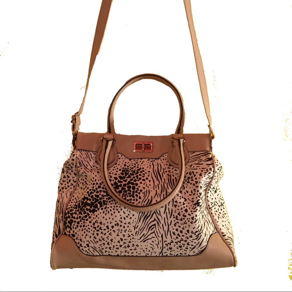Aldo Large Tote Animal Print Beige/White/Blk Purse